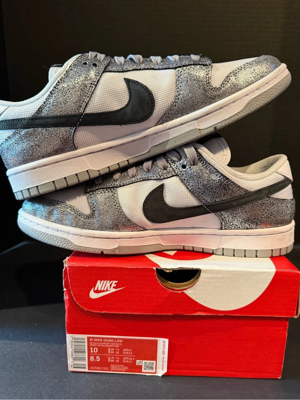 Women’s Nike Dunk Low Golden Gal  Sneakers - size 10W Silver, Black, White